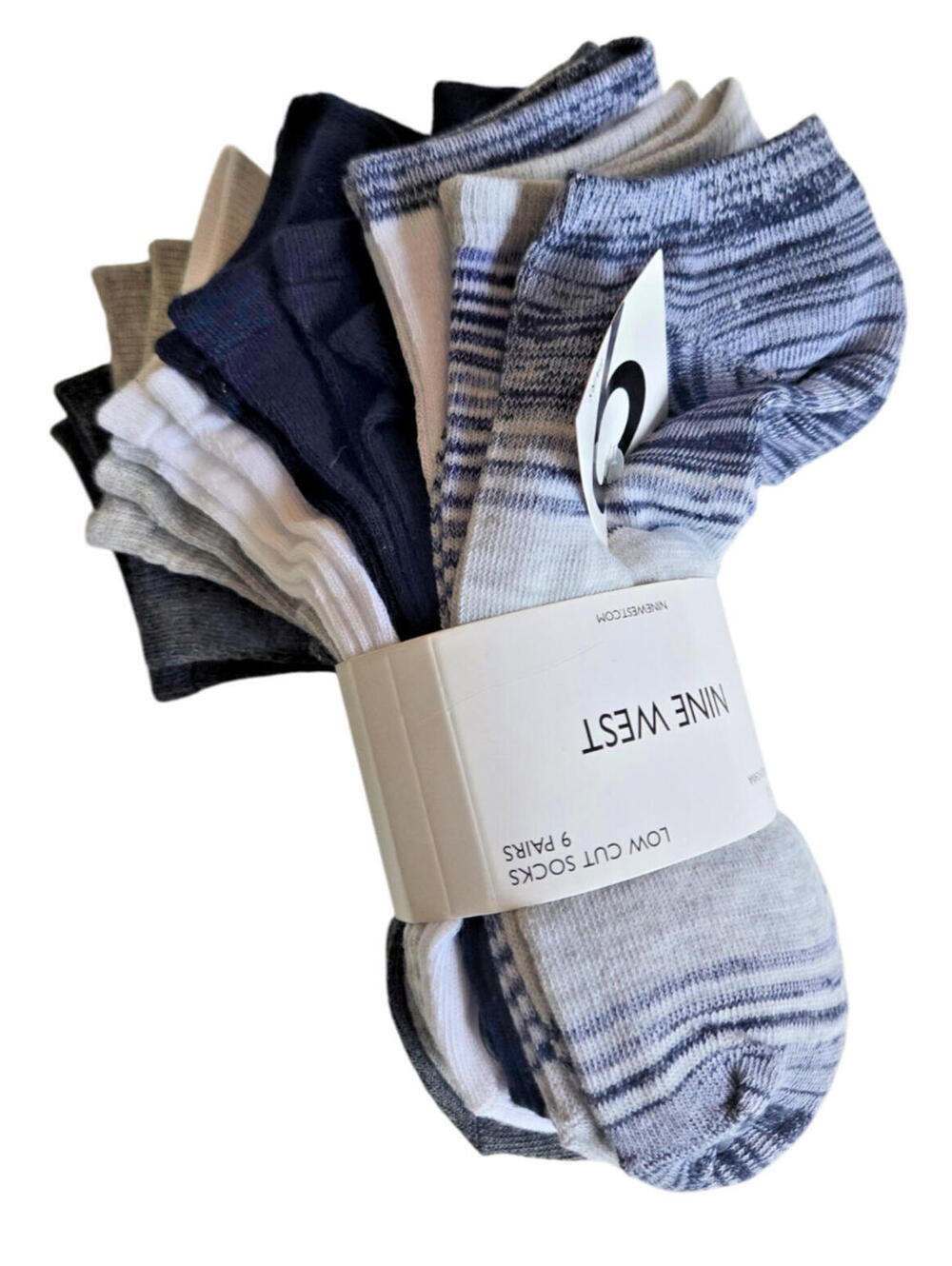 Nine West Women's Socks 9 Pairs Low Cut Gray, Navy, Blue White NWT